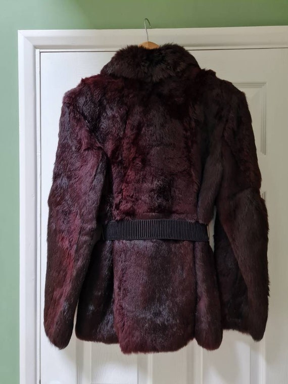 Vintage unisex real rabbit fur jacket in wine red… - image 3