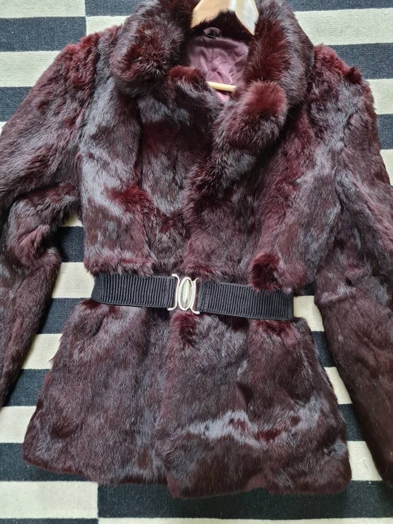 Vintage unisex real rabbit fur jacket in wine red… - image 4