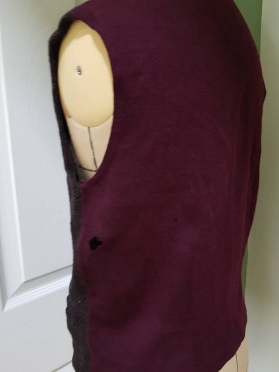 Vintage waistcoat, 1970s unisex, dark burgundy re… - image 4