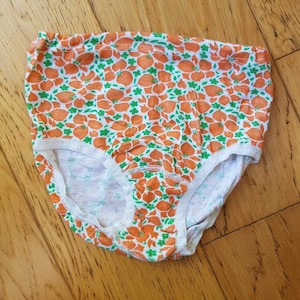 Vintage unworn dead stock 1970s ladies&#39; cotton knickers/pants/panties in fruity orange print (XS)