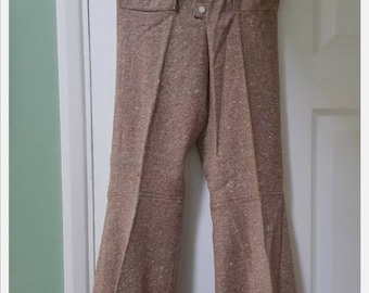 Retro vintage deadstock children's / small adult 1970s brown tweed flared trousers flares 27" leg