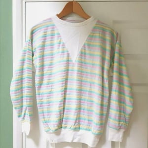 Vintage retro 1980s dead stock women&#39;s pastel stripe jumper sweater