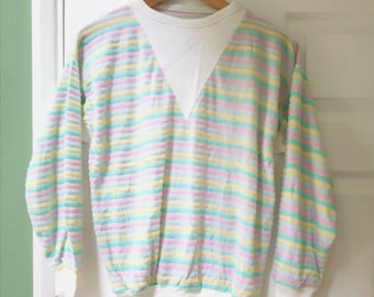 Vintage retro 1980-tals dead stock damtröja i pastellränder