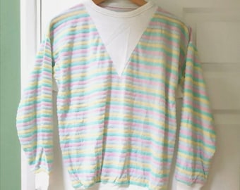 Vintage retro 1980s dead stock women's pastel stripe jumper sweater