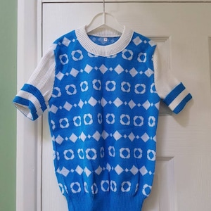Vintage dead stock 1970s children&#39;s GOLIT brand blue and white short sleeve jumper sweater