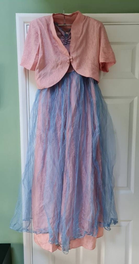 blue dress pink jacket White Lace Bell Sleeve Dress