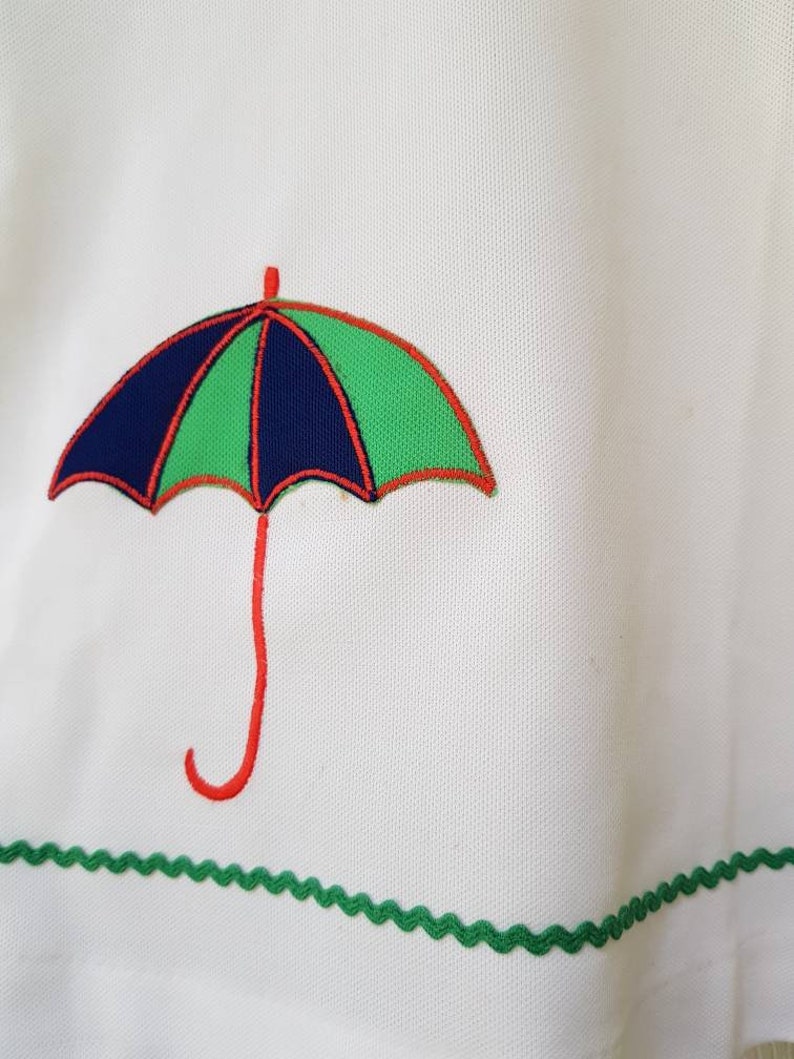 Vintage unworn 1970s baby's/toddlers white and green dress with cute umbrella motif suitable for 2 year old image 6