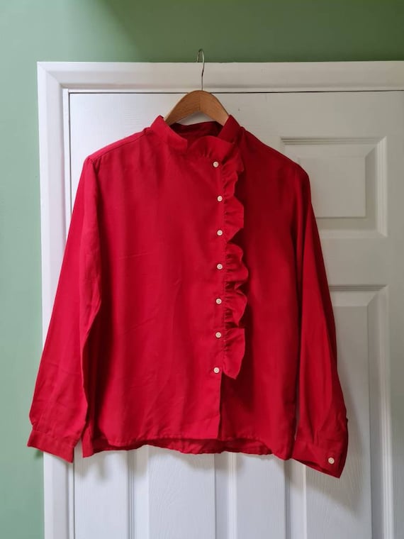 Vintage unworn dead stock 1970s unisex red ruffle… - image 1