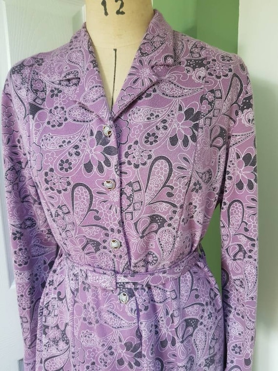 Vintage purple jersey paisley day dress