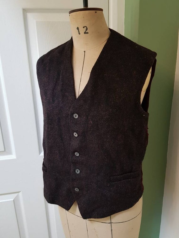 Vintage waistcoat, 1970s unisex, dark burgundy re… - image 2
