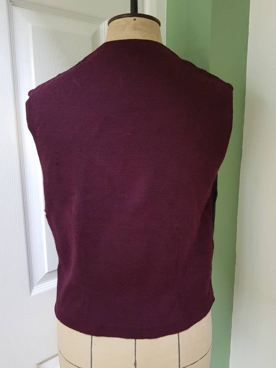 Vintage waistcoat, 1970s unisex, dark burgundy re… - image 3