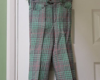 Vintage unworn dead stock 1970s MAESSEN brand children's green and black check flares trousers pants