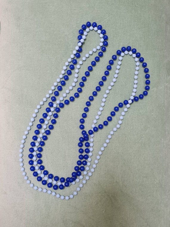 2x Vintage 1960s Plastic Bead Single Strand Necklaces Sky and