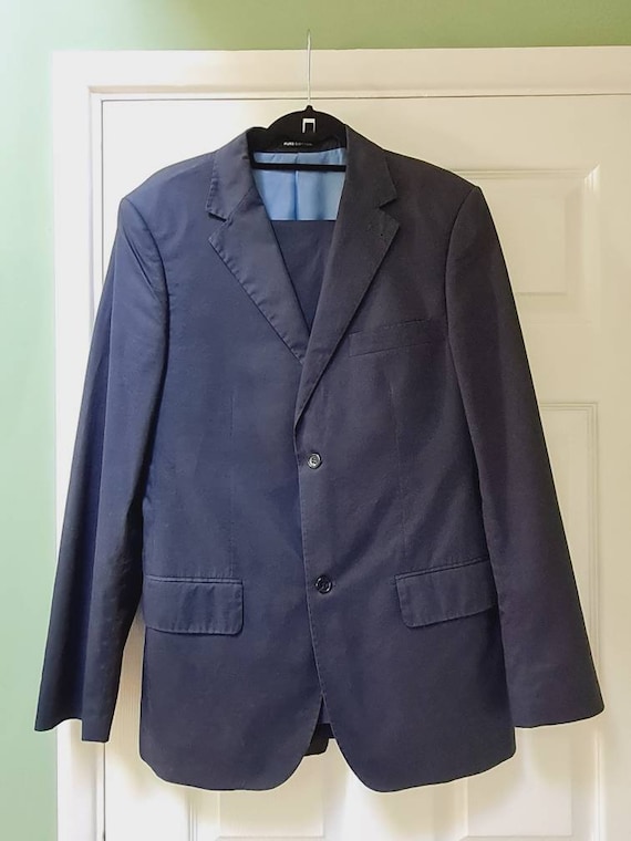 Vintage THOMAS NASH Cotton Suit, Navy Blue, Men's Size 38