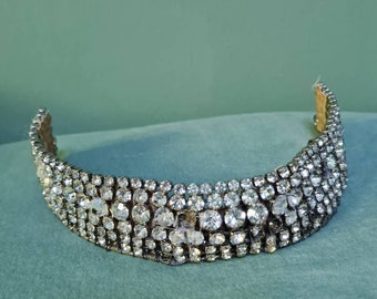 Vintage 1960s diamanté choker collar necklace - distressed
