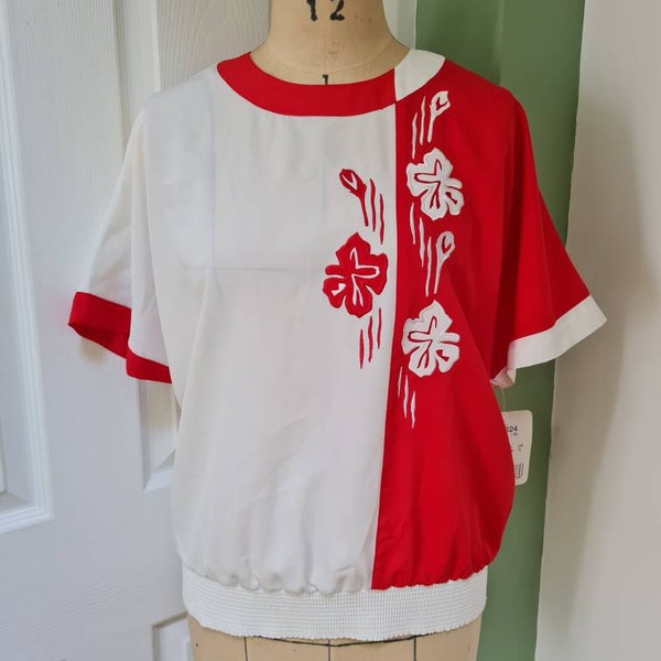 Vintage unworn dead stock JACQUES VERT red & white floral motif top