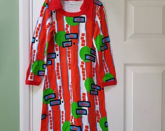 Vintage unworn dead stock 1970s children’s red graphic pattern jersey dress