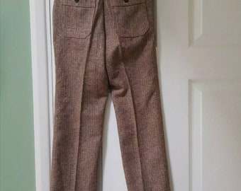 Brown Wool Pants Blend Wide Leg 1940s Retro Style Trousers Pockets Clothing Womens Clothing Trousers & Capris Trousers 