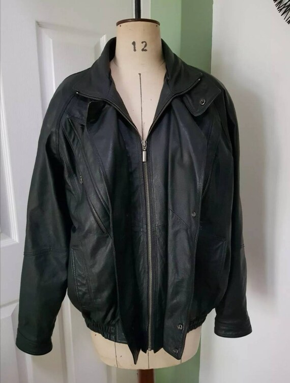 Quality Vintage 1980's men's black leather bomber… - image 5