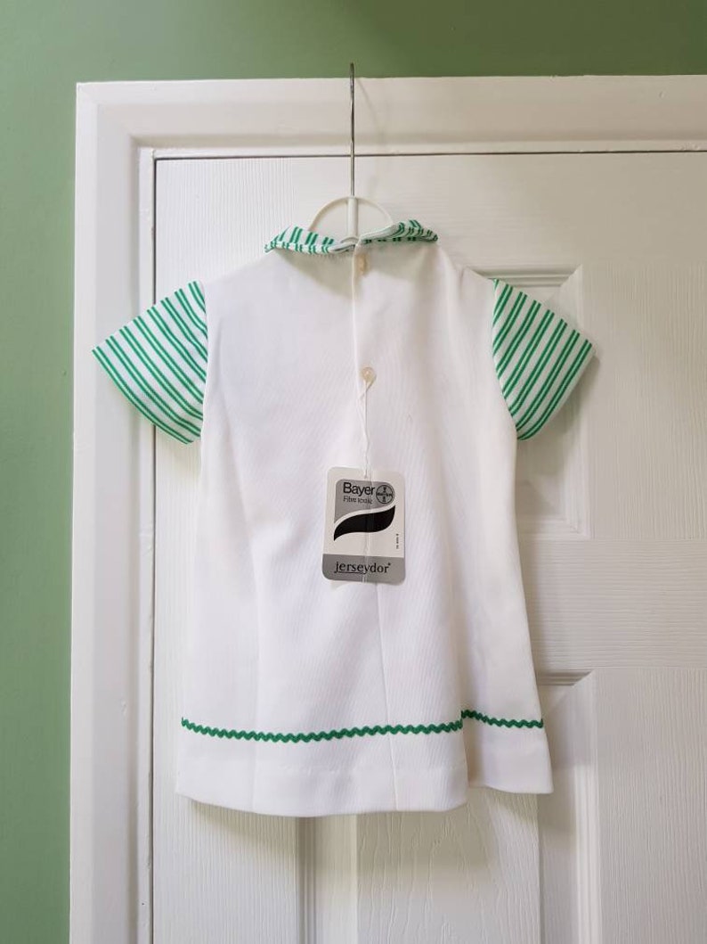 Vintage unworn 1970s baby's/toddlers white and green dress with cute umbrella motif suitable for 2 year old image 2