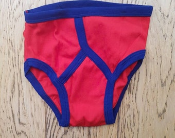 Vintage unworn European dead stock: 1970s boys' red/navy Y-front style pants/underpants (7/8 yrs)