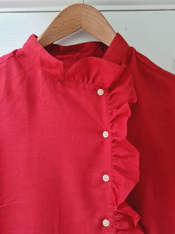 Vintage unworn dead stock 1970s unisex red ruffle… - image 2