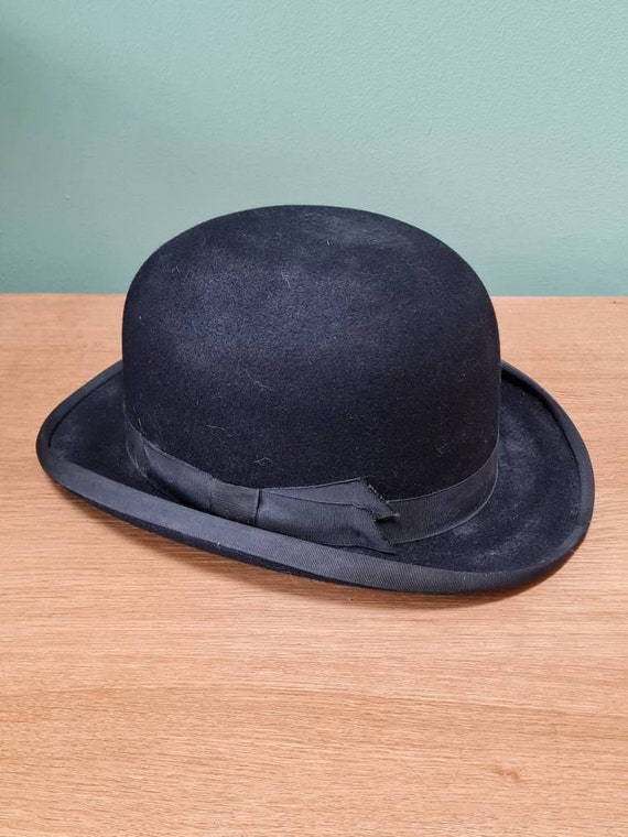 Antique black felt bowler hat by Moss Bros - image 1