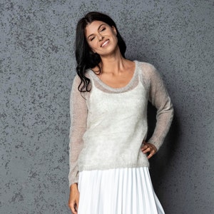 Knit mohair sweater, Beige sweater, Beige pullover, light weight sweater, soft sweater, mohair jacket, knitted jacket, mohair pullover, mini