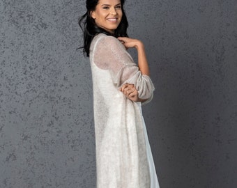 Beige mohair cardigan, Knit cardigan, Oversized cardigan, Alpaca wool sweater, Light cardigan, Long cardigan