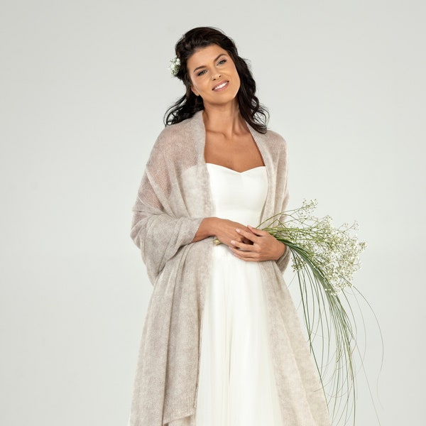 Châle cape de mariage, écharpe de mariage en mohair, châle de mariée, châle de mariage, écharpe de mariage, écharpe de mariée en mohair, écharpe pour une occasion spéciale, écharpe beige