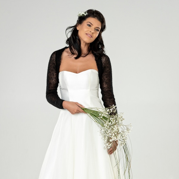 Boléro en laine mohair, haussement d'épaules boléro mohair, boléro mohair en tricot, boléro de mariage, couverture de mariée, haussement d'épaules de mariage, haussement d'épaules de mariée, boléro noir en tricot