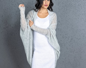 Oversized Mohair Cardigan, lightweight mohair wrap gray