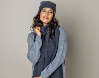 Écharpe en laine mérinos, chapeau en laine mérinos, bonnet en laine mérinos, écharpe d'hiver, écharpe cadeau, ensemble en laine mérinos tricotée, bonnet écharpe élégant, foulards