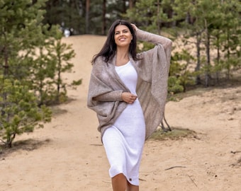 Oversized Mohair Cardigan, lightweight mohair wrap cocoa