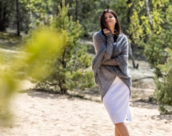 Oversized Mohair Cardigan, lightweight mohair wrap gray