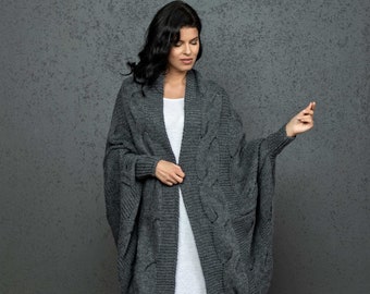 Gray chunky knit cardigan, Alpaca cardigan, Oversized cardigan, Alpaca sweater, Knitted wrap, Long cardigan