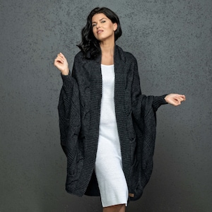 Cardigan tricoté, Cardigan surdimensionné, Pull en alpaga, Châle en tricot, Cardigan en alpaga, Cardigan long, Cardigan épais, cardigan gris, châle