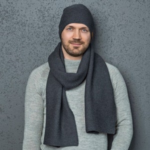 Bufanda de lana merino, gorro de lana merino, gorro de lana merino, bufanda de invierno, bufanda de regalo, conjunto de lana merino de punto, gorro de bufanda para hombre, bufandas, para él
