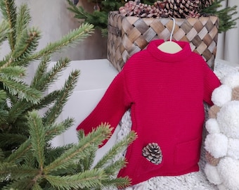 Knitted sweater, Wool sweater, Knitted wool sweater, Girl sweater, Alpaca sweater, Boy sweater, Gift, raspberry sweater, Christmas gift