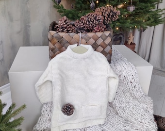 Maglione lavorato a maglia, Maglione di lana, Maglione di lana lavorato a maglia, Maglione da bambina, Maglione di alpaca, Maglione da bambino, Regalo, Maglione bianco, Regalo di Natale