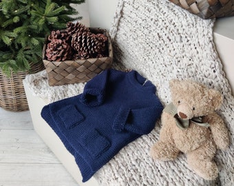 Maglione lavorato a maglia, Maglione di lana, Maglione di lana lavorato a maglia, Maglione ragazza, Maglione di alpaca, Maglione ragazzo, Regalo, maglione blu, regalo di Natale