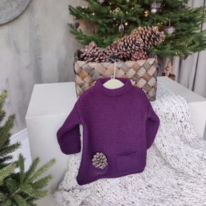 Knitted sweater, Wool sweater, Knitted wool sweater, Girl sweater, Alpaca sweater, Boy sweater, Gift, violet sweater, Christmas gift image 1