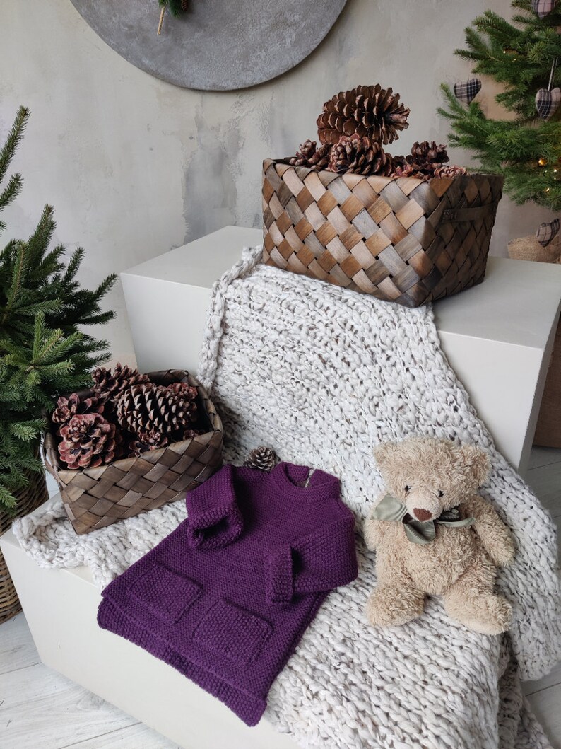 Knitted sweater, Wool sweater, Knitted wool sweater, Girl sweater, Alpaca sweater, Boy sweater, Gift, violet sweater, Christmas gift image 7