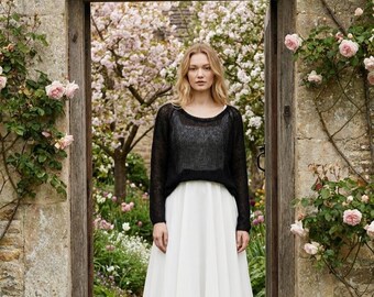 Black Bridal wedding mohair sweater jacket - lightweight bridal knit pullover