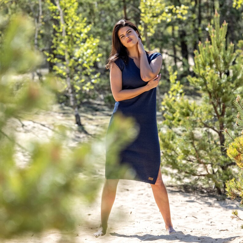 Linen dress, Linen knitted dress, Slim dress, Tight dress, Eco linen dress, Blue knitted dress, Linen summer dress, Light dress, Midi dress image 9