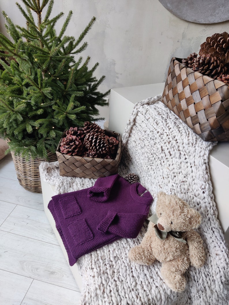 Knitted sweater, Wool sweater, Knitted wool sweater, Girl sweater, Alpaca sweater, Boy sweater, Gift, violet sweater, Christmas gift image 5