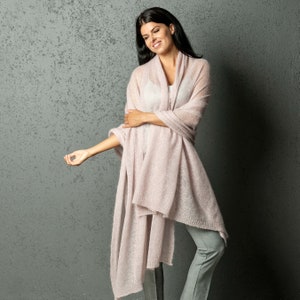 Corsica minimalist lightweight mohair scarf, extra wide, long and soft, dusty rose — By AGdesign