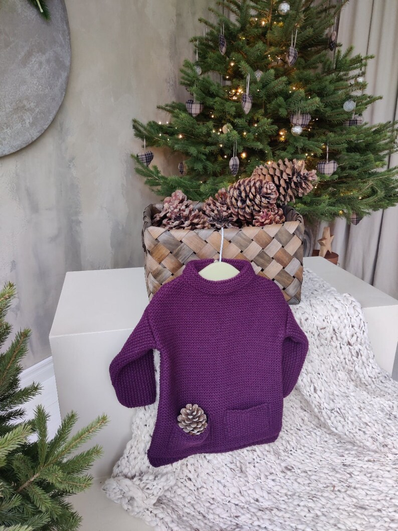 Knitted sweater, Wool sweater, Knitted wool sweater, Girl sweater, Alpaca sweater, Boy sweater, Gift, violet sweater, Christmas gift image 1