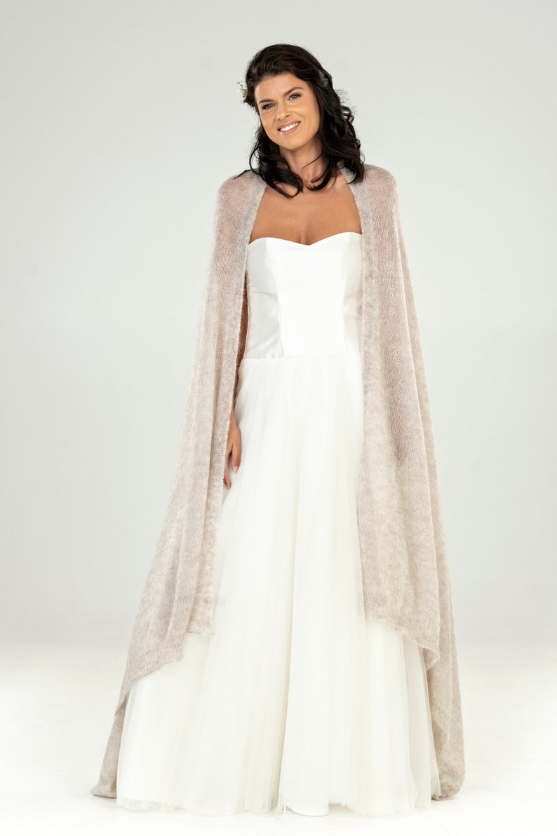 Châle cape de mariage, écharpe de mariage en mohair, châle de mariée, châle de mariage, écharpe de mariage, écharpe de mariée en mohair, écharpe pour une occasion spéciale, écharpe beige image 4