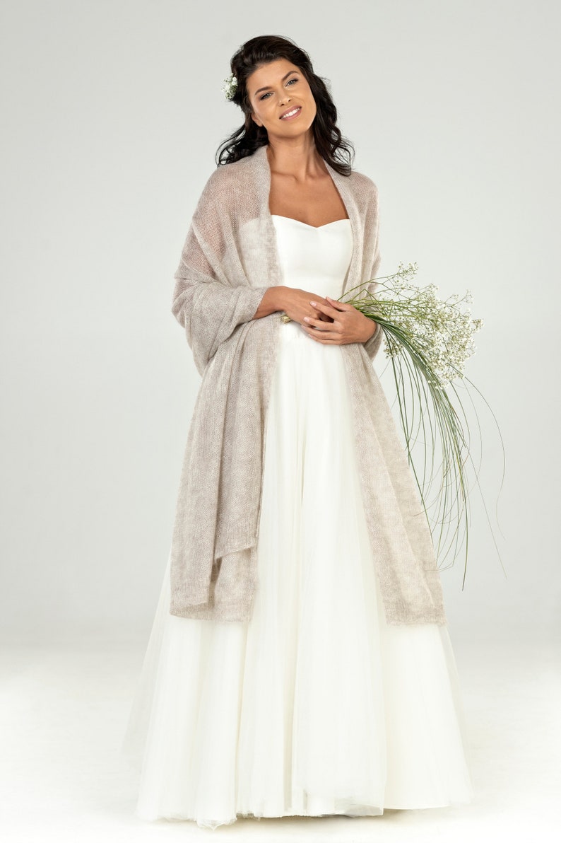 Châle cape de mariage, écharpe de mariage en mohair, châle de mariée, châle de mariage, écharpe de mariage, écharpe de mariée en mohair, écharpe pour une occasion spéciale, écharpe beige image 1